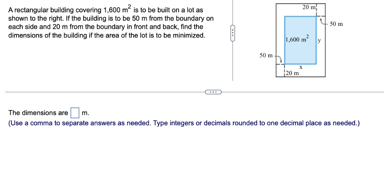 A rectangular building covering 1,600 m2 is to be built on