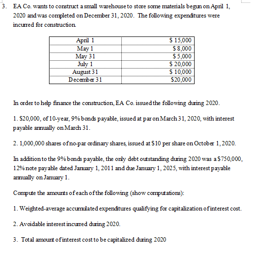 EA Co. wants to construct asmall warehouse to store some materials