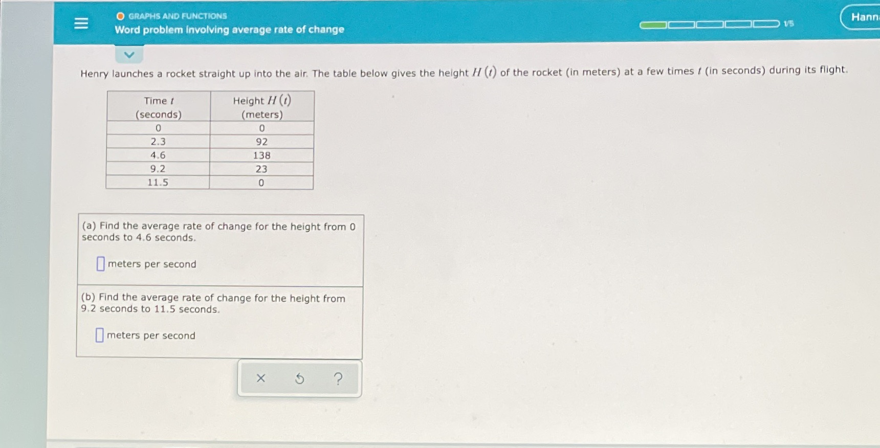 O GRAPHS AND FUNCTIONS Hann Word problem involving average rate of