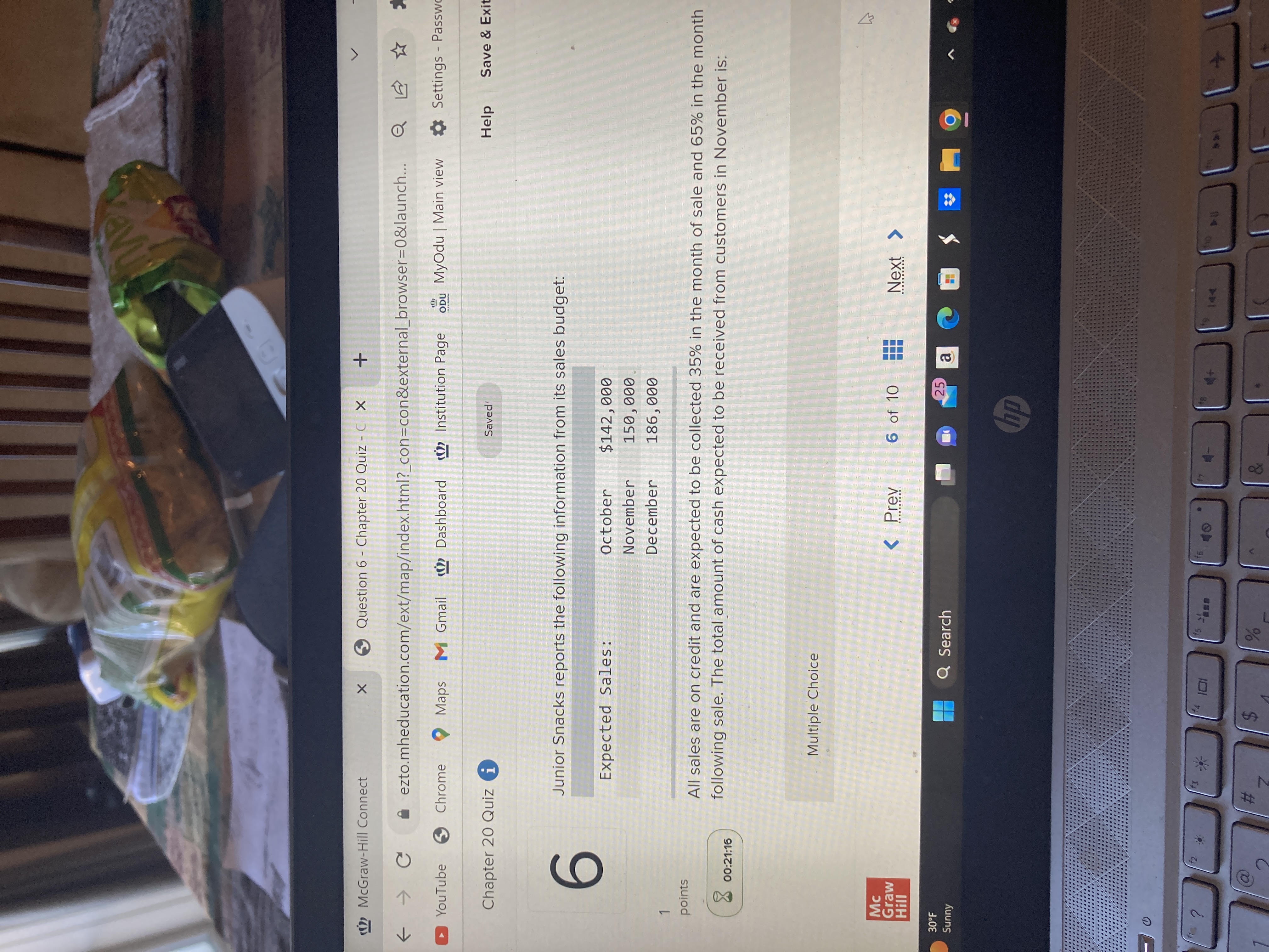  V (12) McGraw-Hill Connect X Question 6 - Chapter 20 Quiz