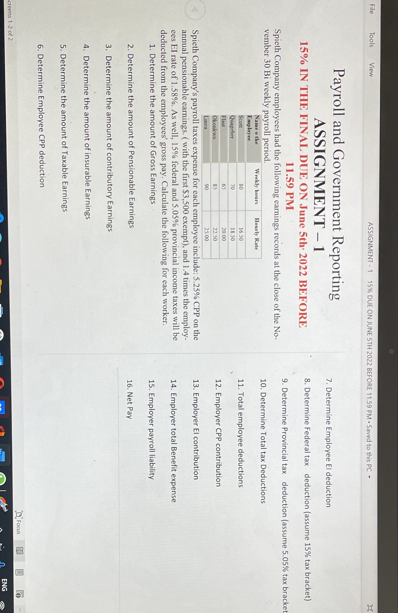 File Tools View ASSIGNMENT - 1 15% DUE ON JUNE 5TH