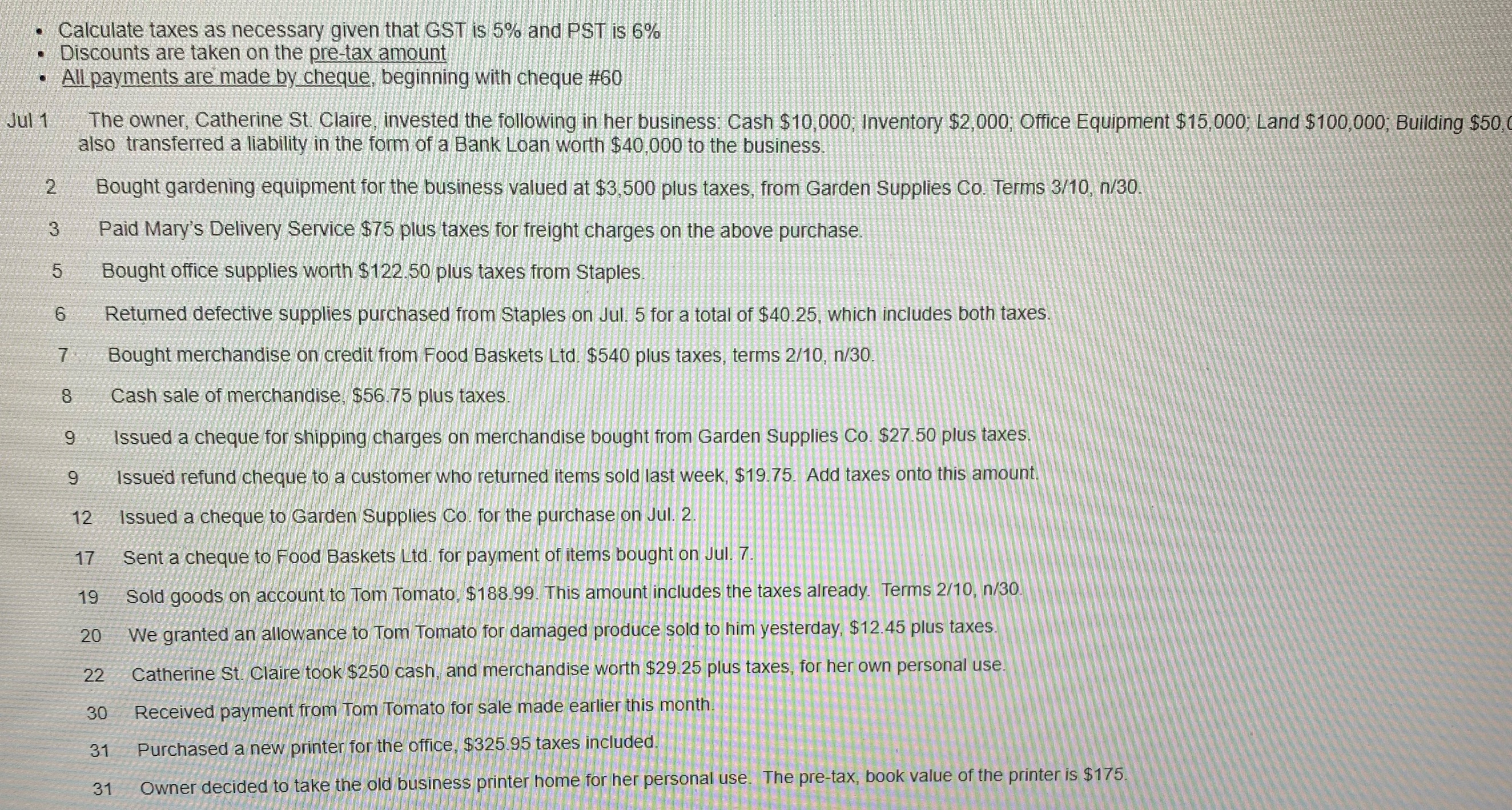 how do i put this information into a general journal? cut off