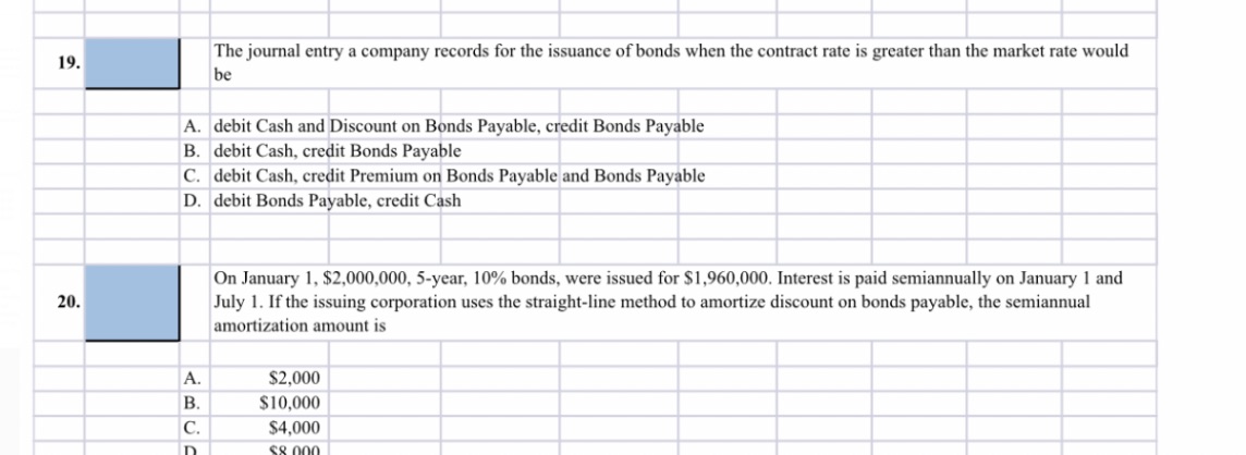 Please help me solve questions 19 & 20. 19. The journal entry