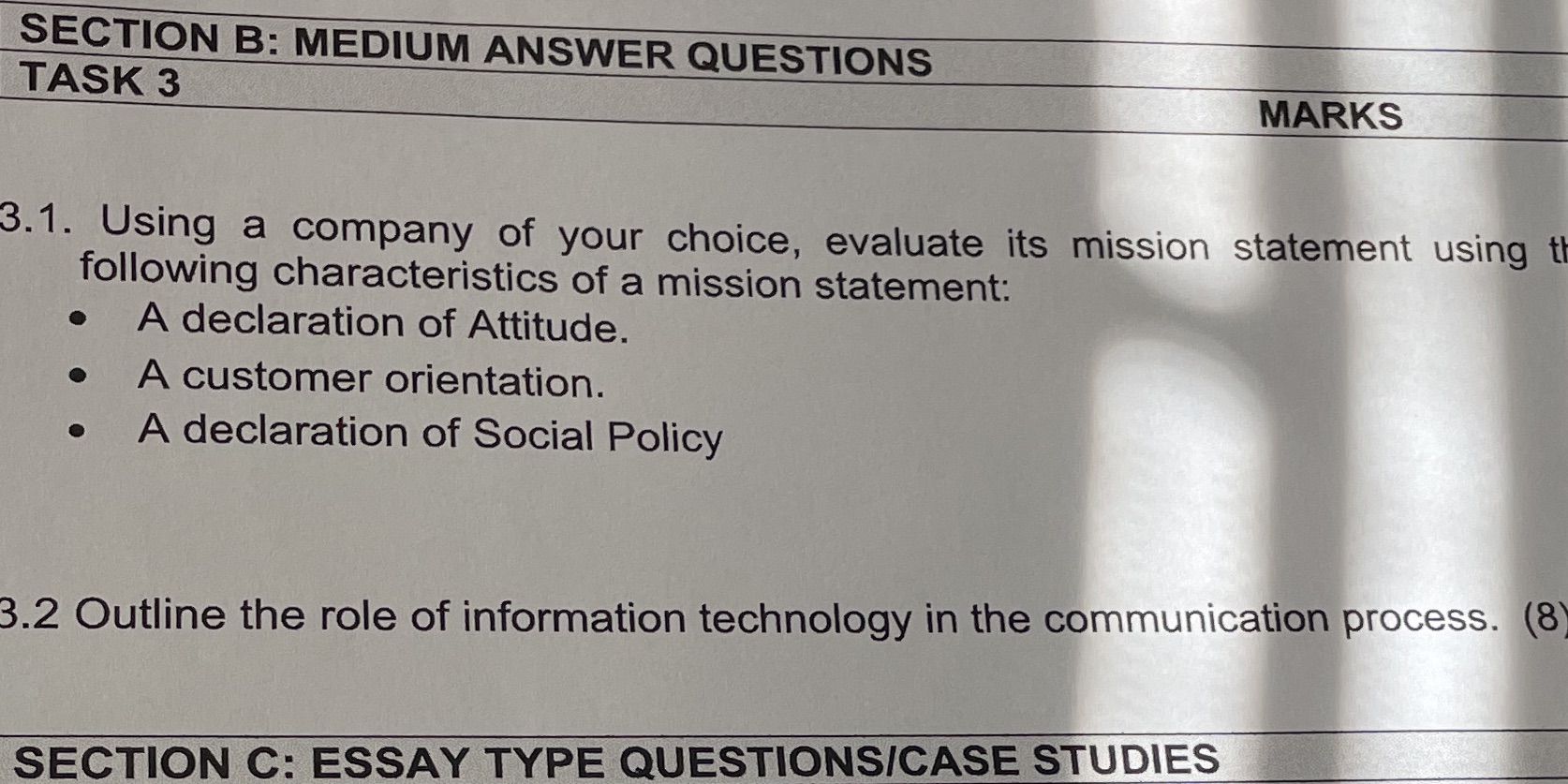  SECTION B: MEDIUM ANSWER QUESTIONS TASK 3 MARKS 3.1. Using a