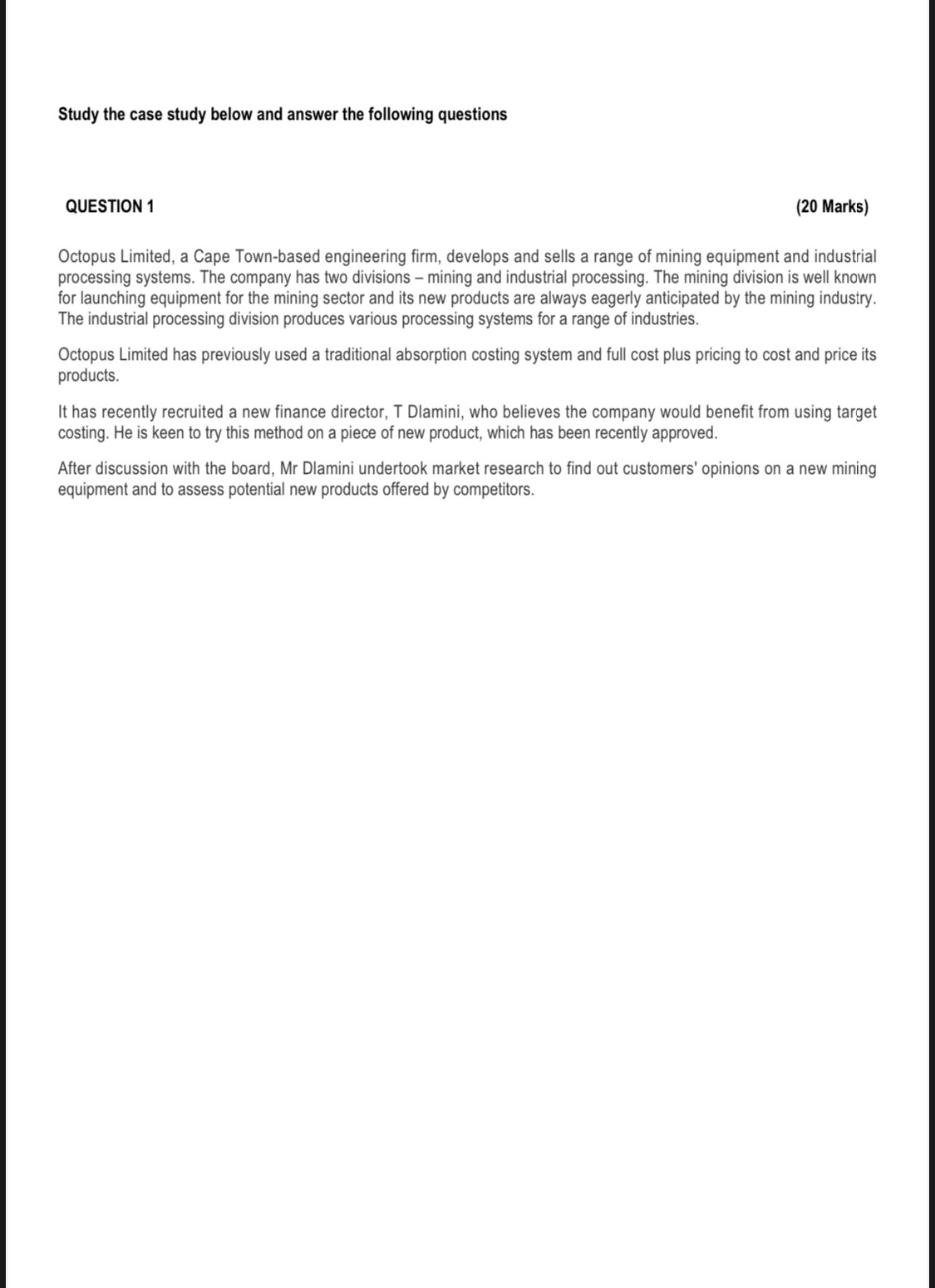  Study the case study below and answer the following questions oussrlou