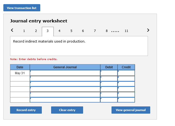 (on account) k. Cost of goods sold View transaction list Journal entry