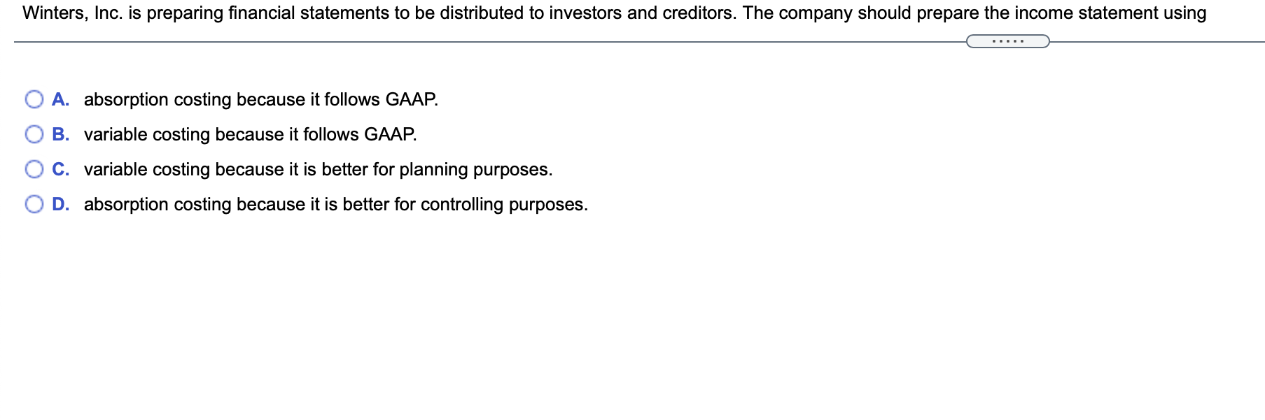 Chapter M:6 Homework1. Winters, Inc. is preparing nancial statements to be distributed