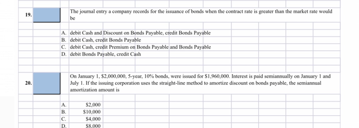 Please help me solve questions 19 & 20. 19 The journal entry