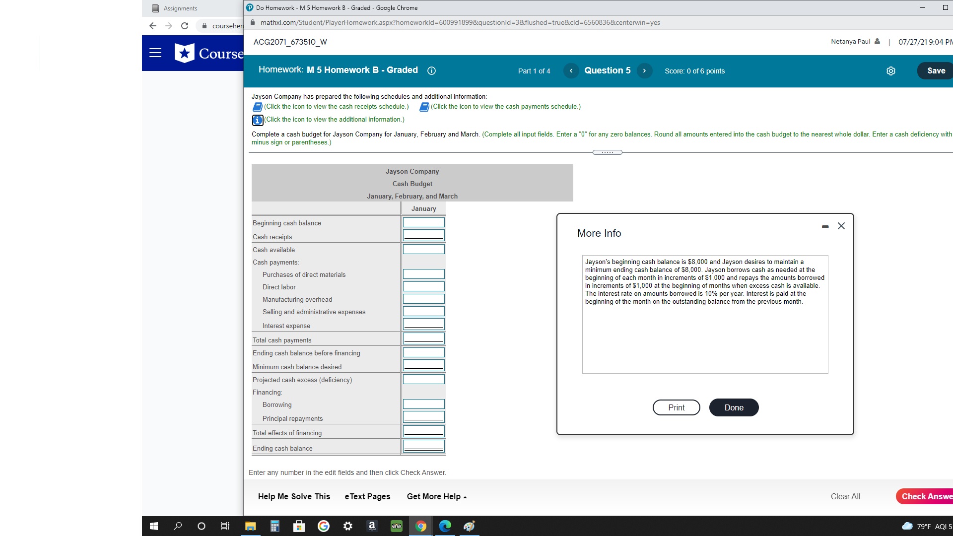 Google Chrome X A courseher " mathxl.com/Student/PlayerHomework.aspx?homeworkld=600991899&questionld=3&flushed=true&cld=6560836&centerwin=yes ACG2071_673510_W Netanya Paul & |