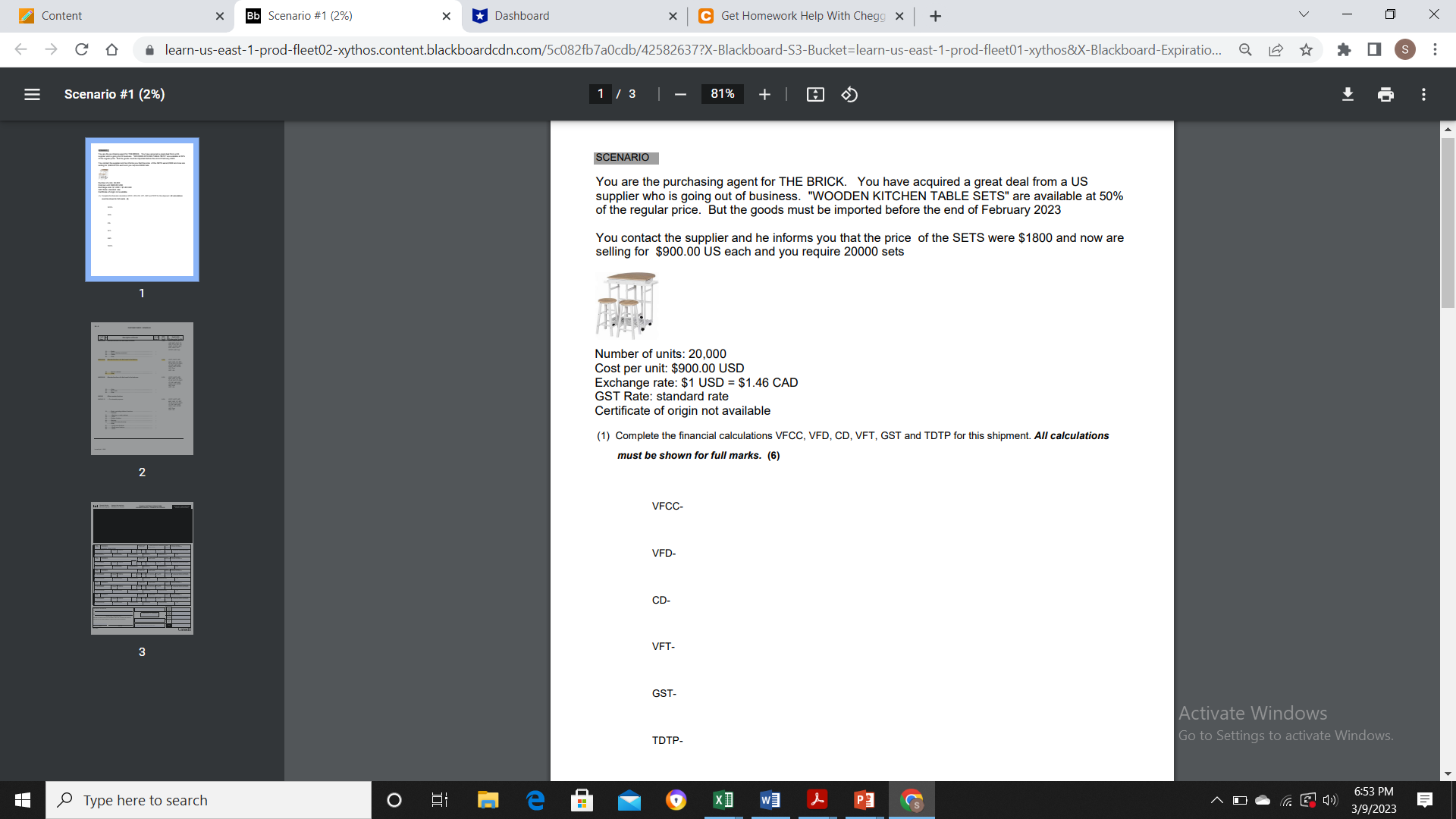  Content X Bb Scenario #1 (2%) X *Dashboard X C Get