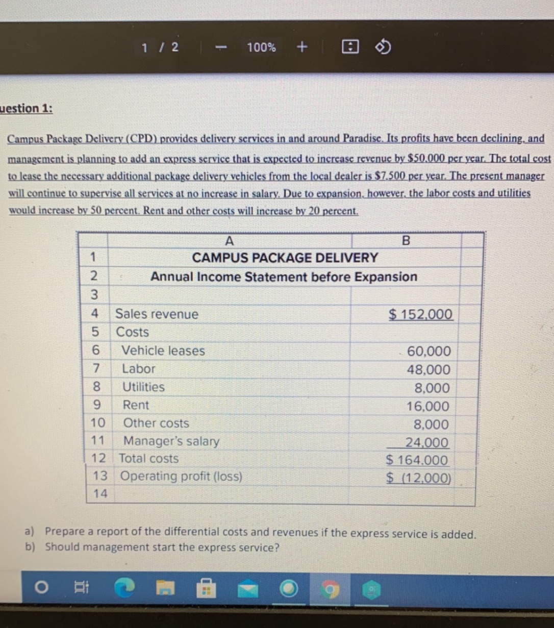 Needed to be solved in excel sheet 1 / 2 100% +