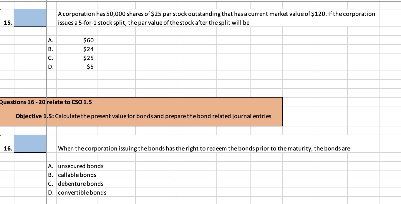 Please help me solve questions 15 & 16. A corporation has 50,000