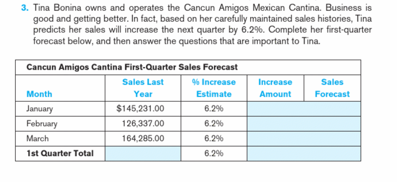 Question 1: Read the scenario in question 3,and complete the table below,