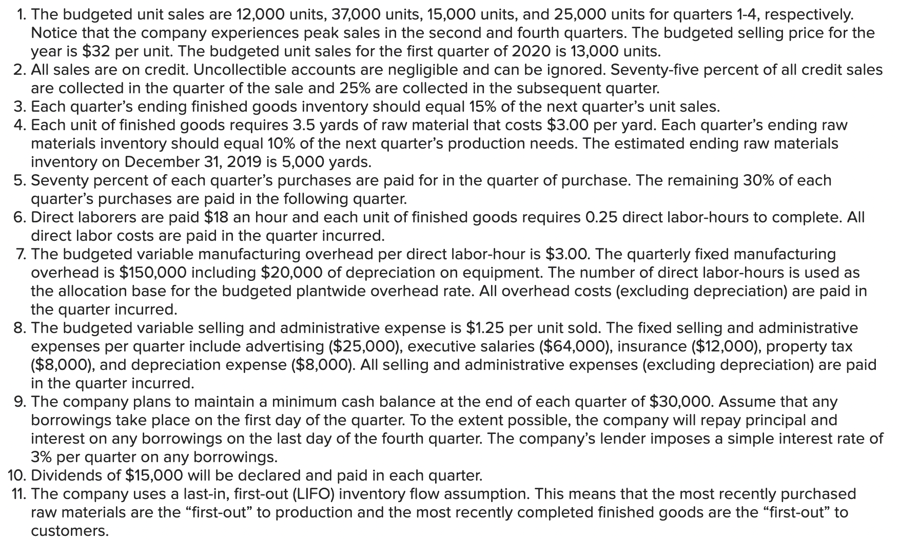 Endless Mountain Company manufactures a single product that is popular with outdoor