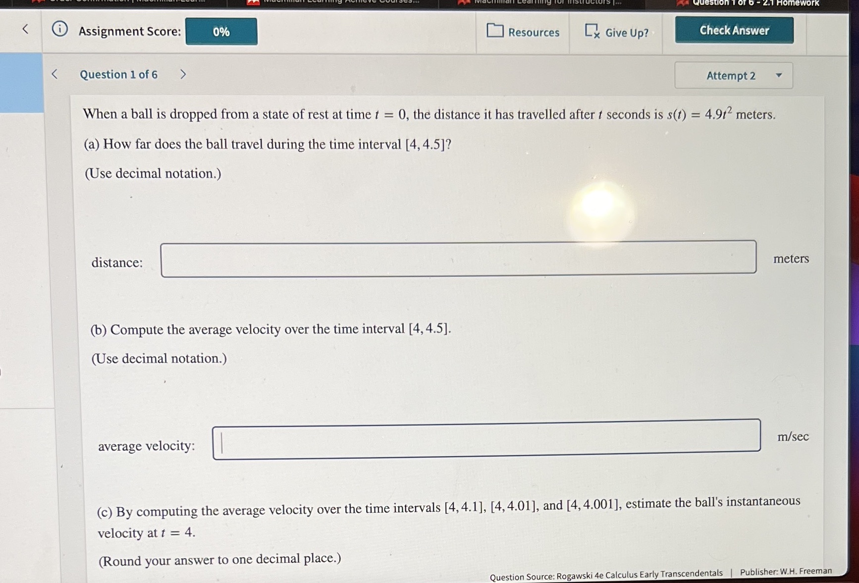 - 2.1 Homework Attempt 2 When a ball is dropped from
