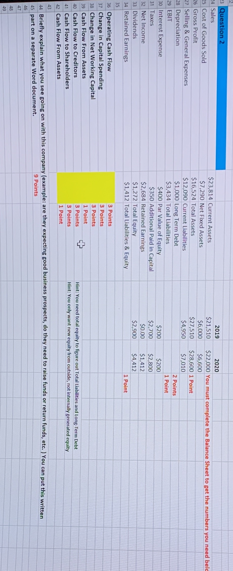 Please help me solve this Question 2 2019 4 Sales 2020 $23,814