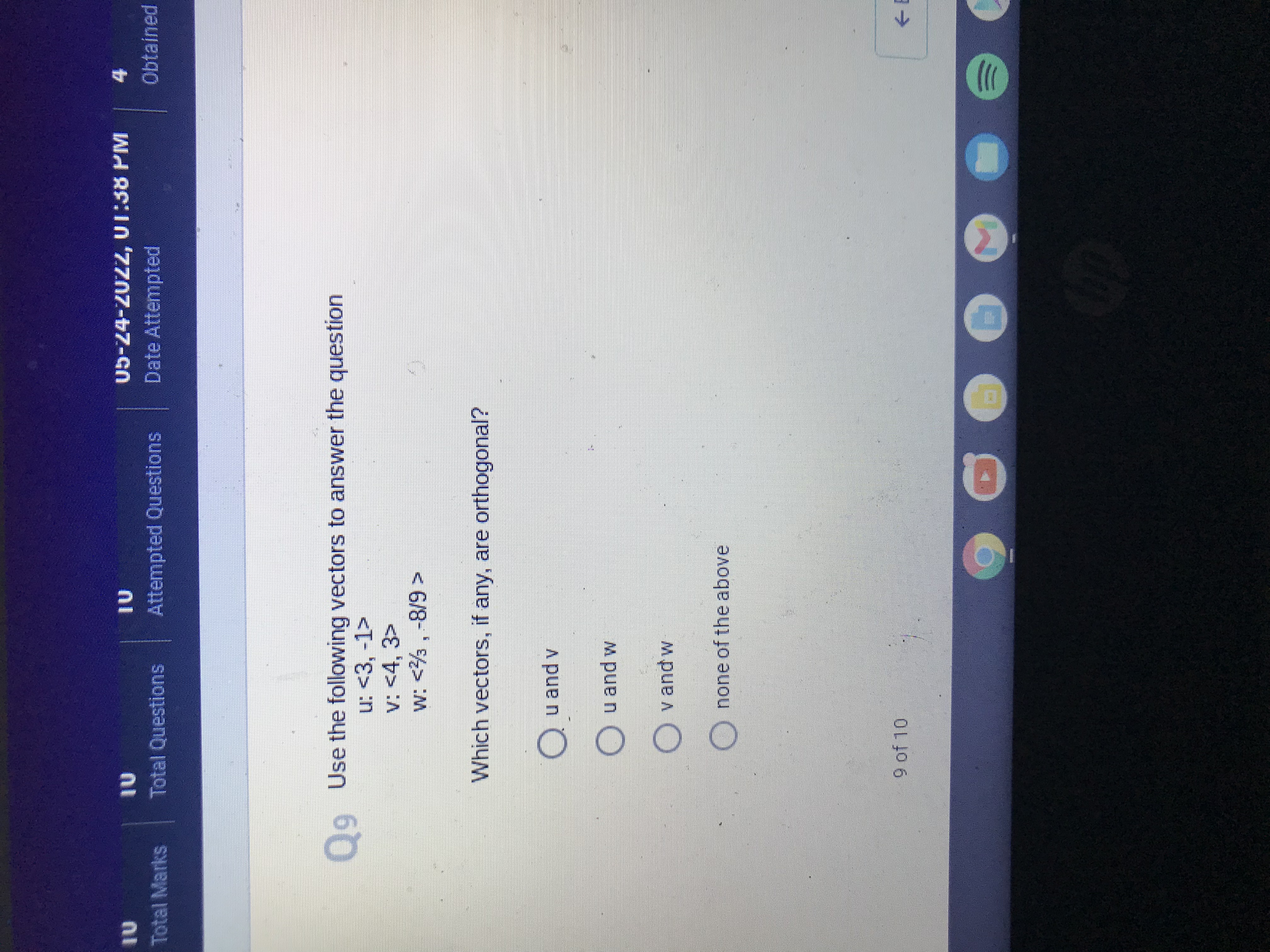 Marks Total Questions Attempted Questions Date Attempted Q3 Given: u and v
