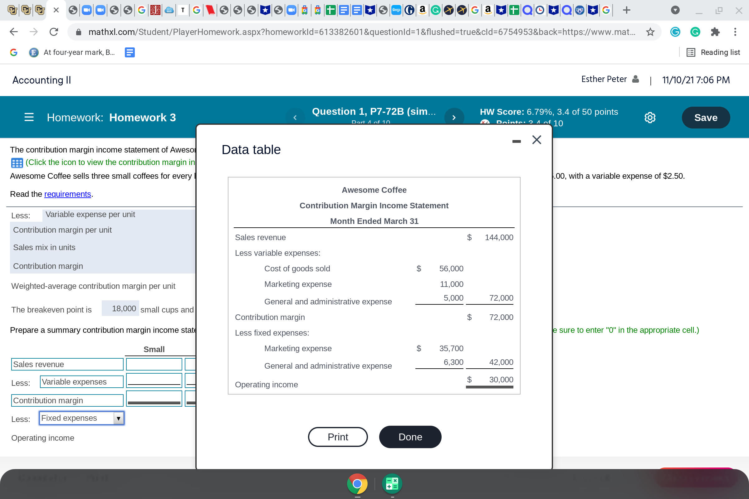 Prepare a summary contribution margin income statement to prove your answer above.