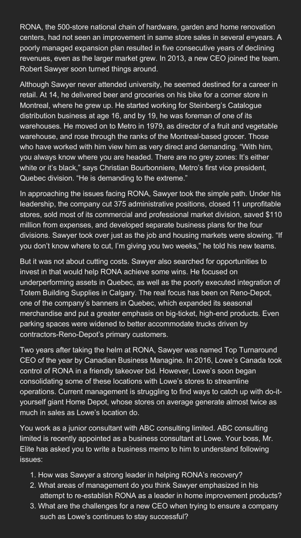 Answer in type written please RONA, the SOOAstore national chain of hardware.