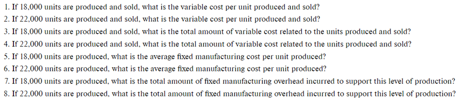 1 - 8 Show all your work. Average Cost per Unit Direct