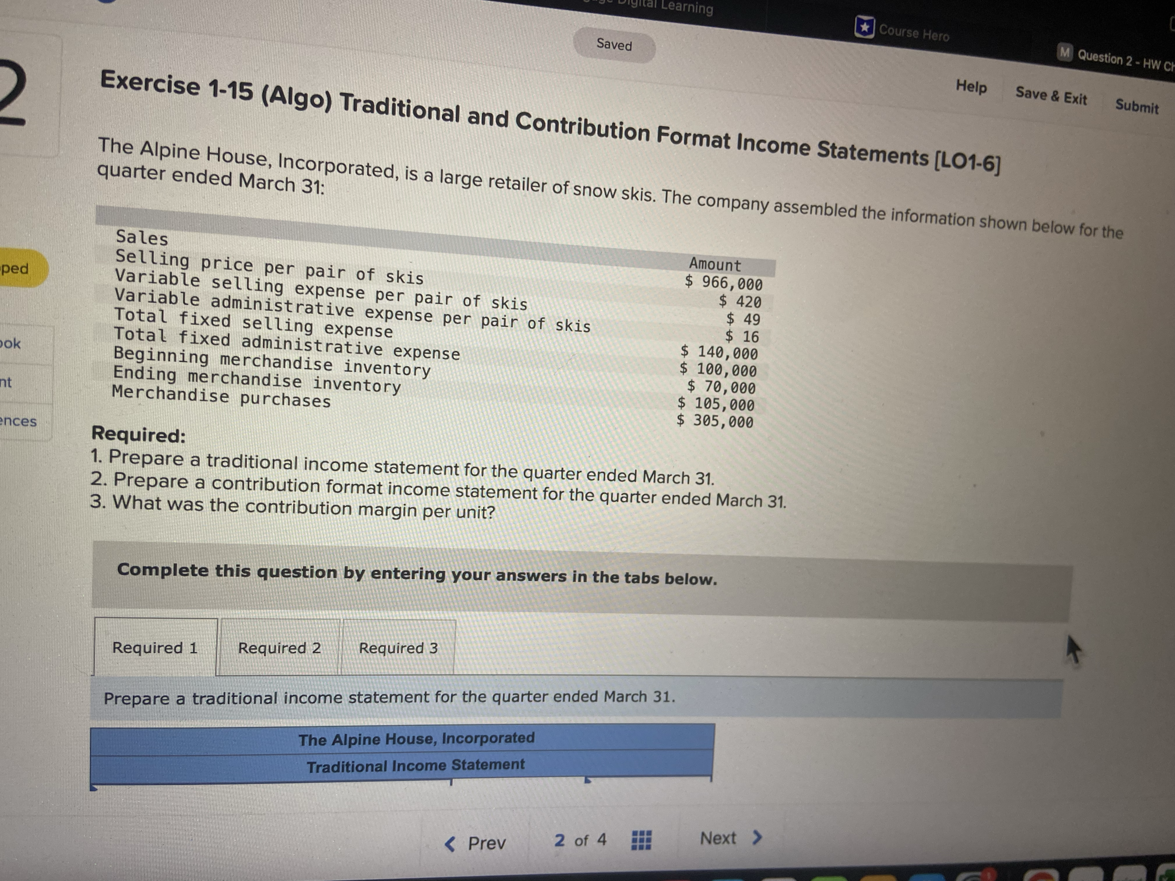  al Learning Course Hero Saved M Question 2 - HW C