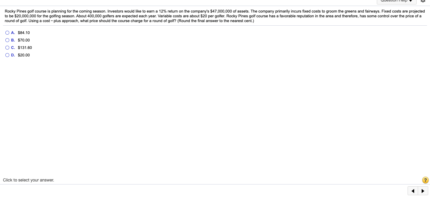 question 1 homework Rocky Pines golf course is planning for the coming