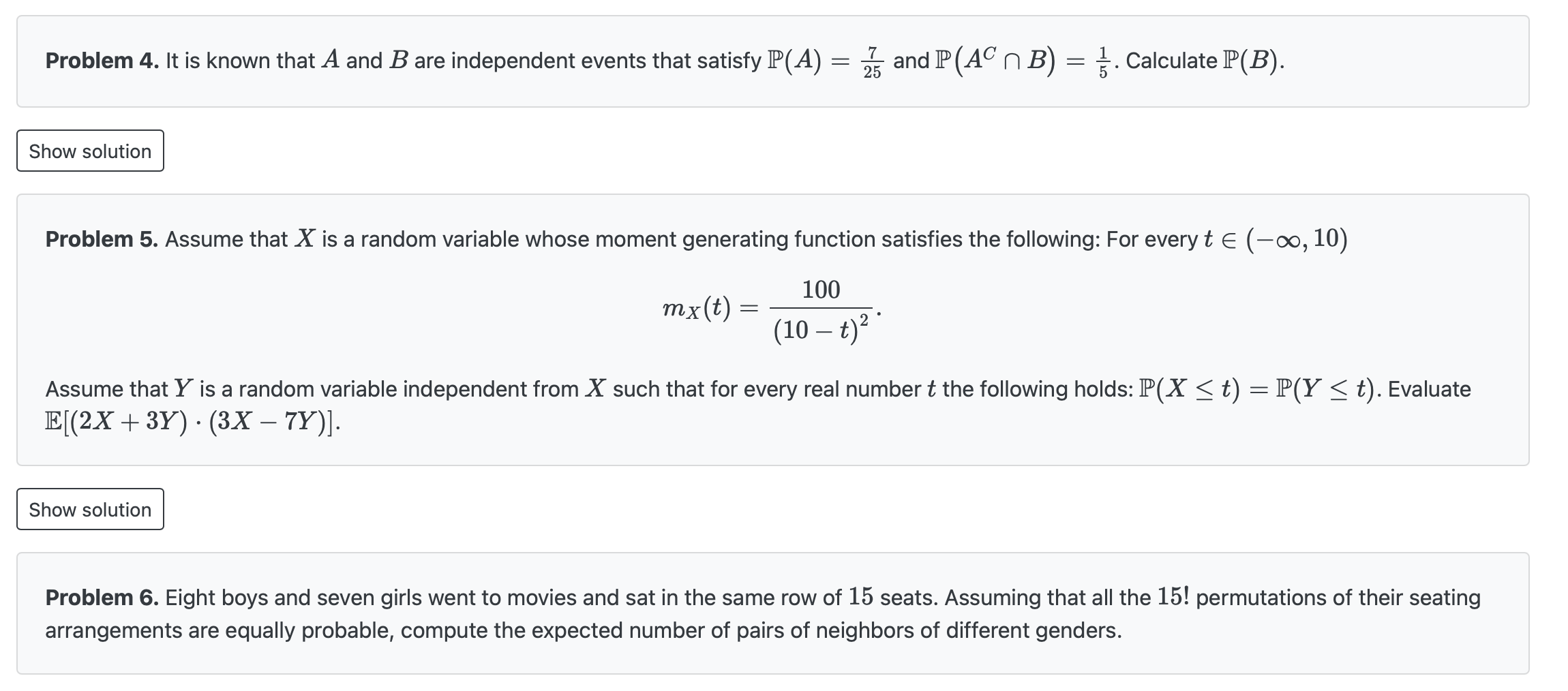  Problem 4. It is known that A and B are independent