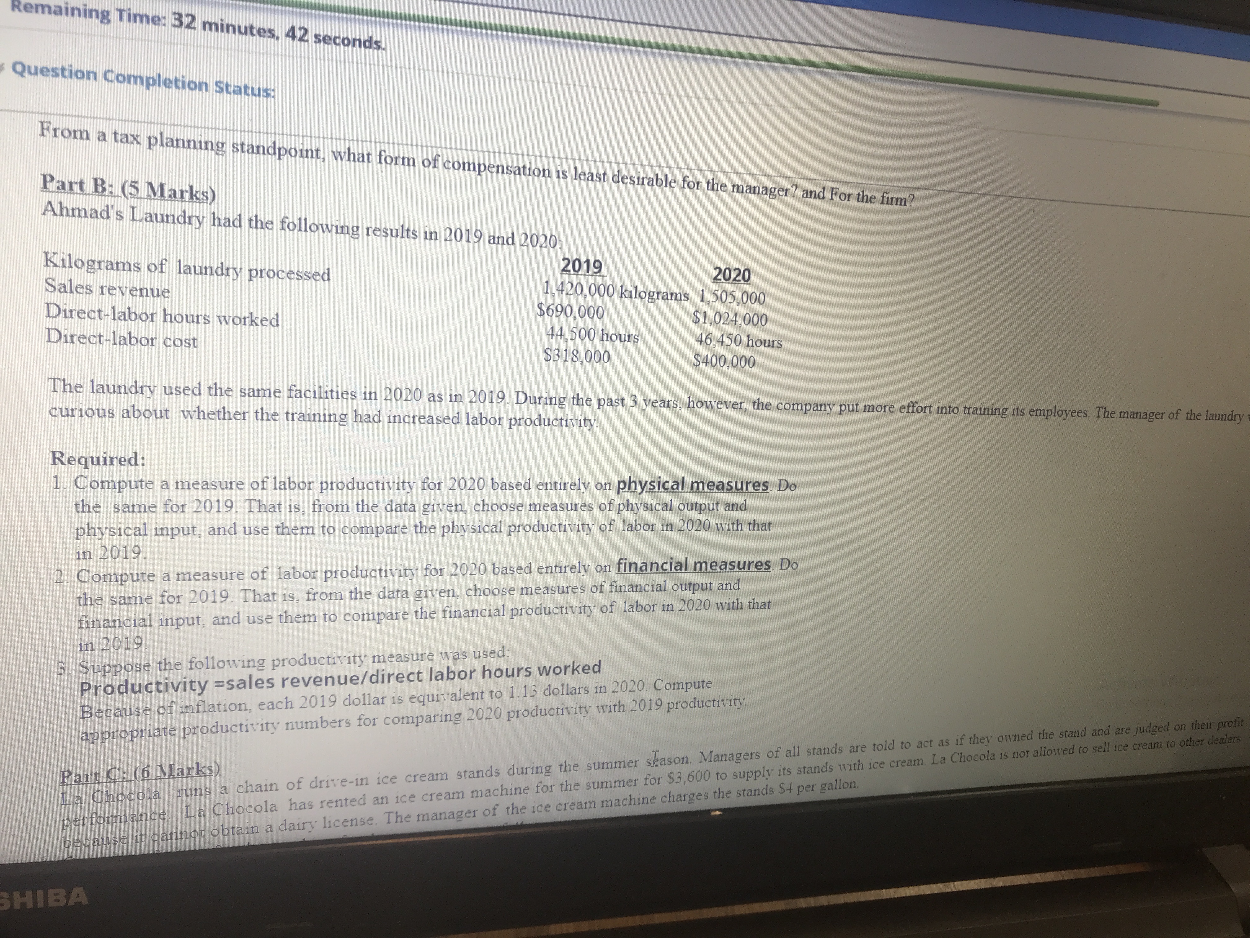 Please answer B Remaining Time: 32 minutes, 42 seconds. Question Completion Status: