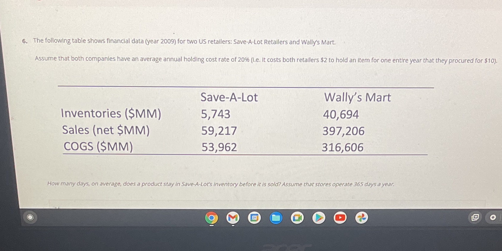 a. The following table shows nancial data (year 2009) for two