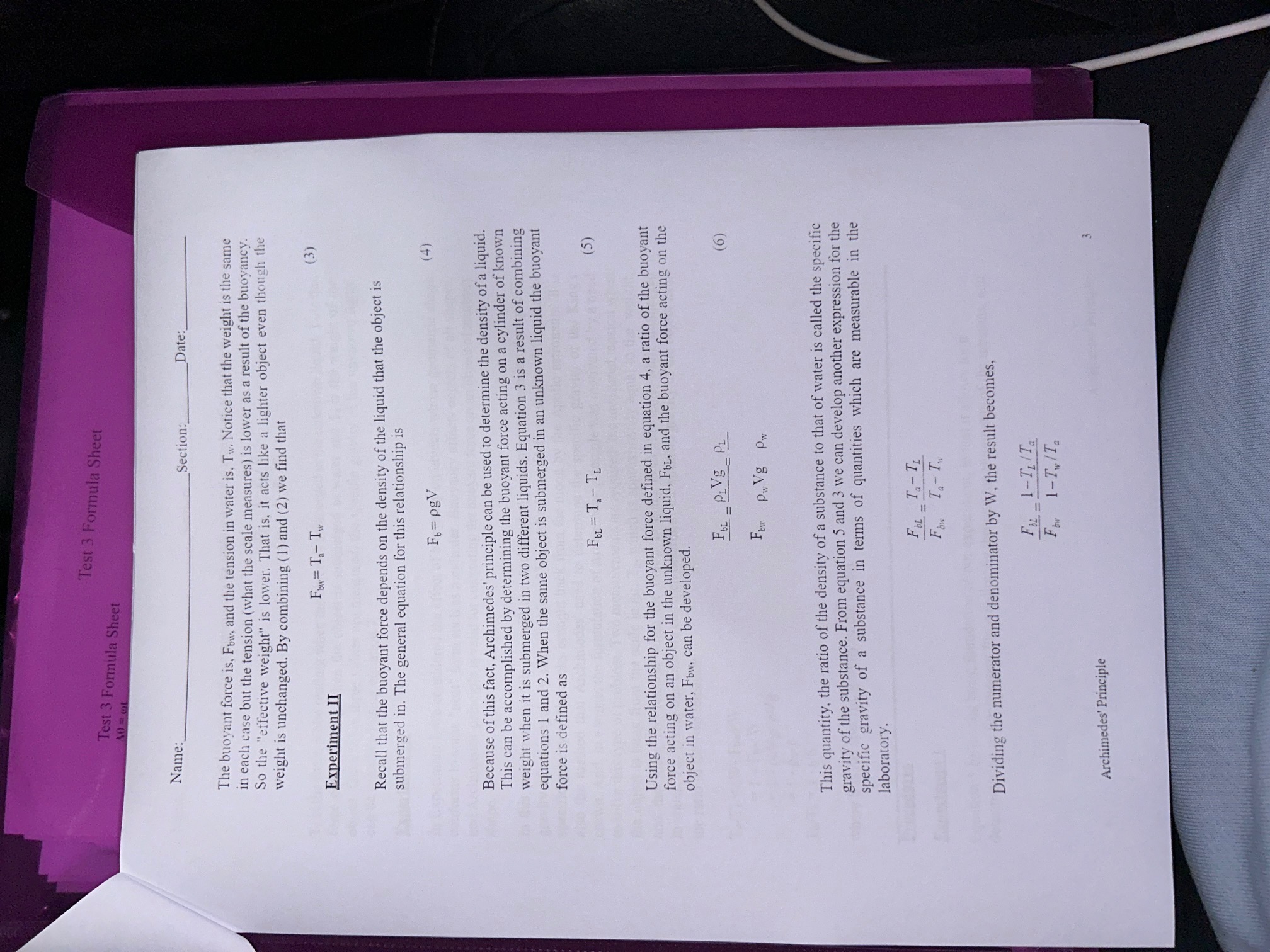 and the weight of the fluid that it displaces. 2) To determine