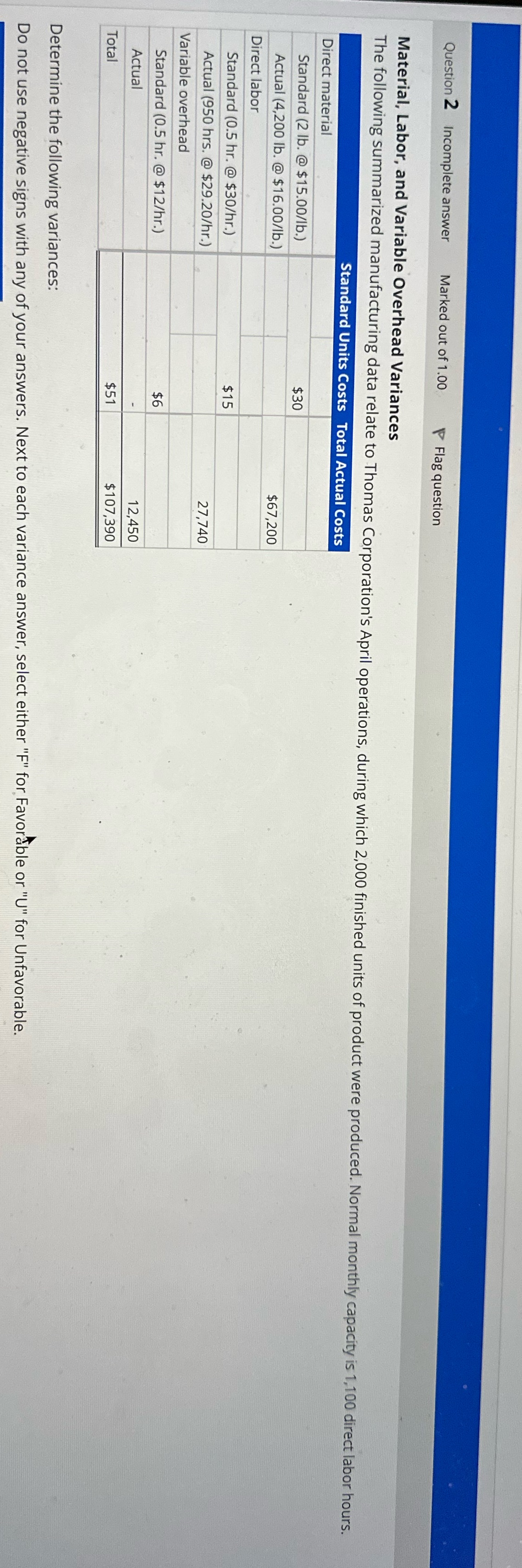 Question 2 Incomplete answer Marked out of 1.00 Flag question Material,