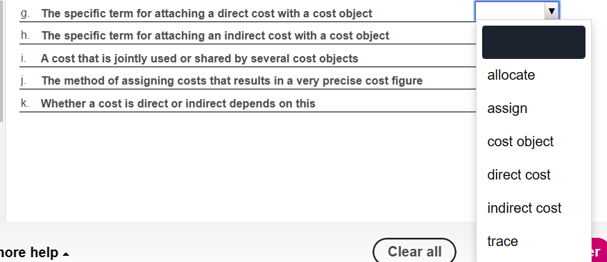  g. The specic term for attaching a direct cost with a