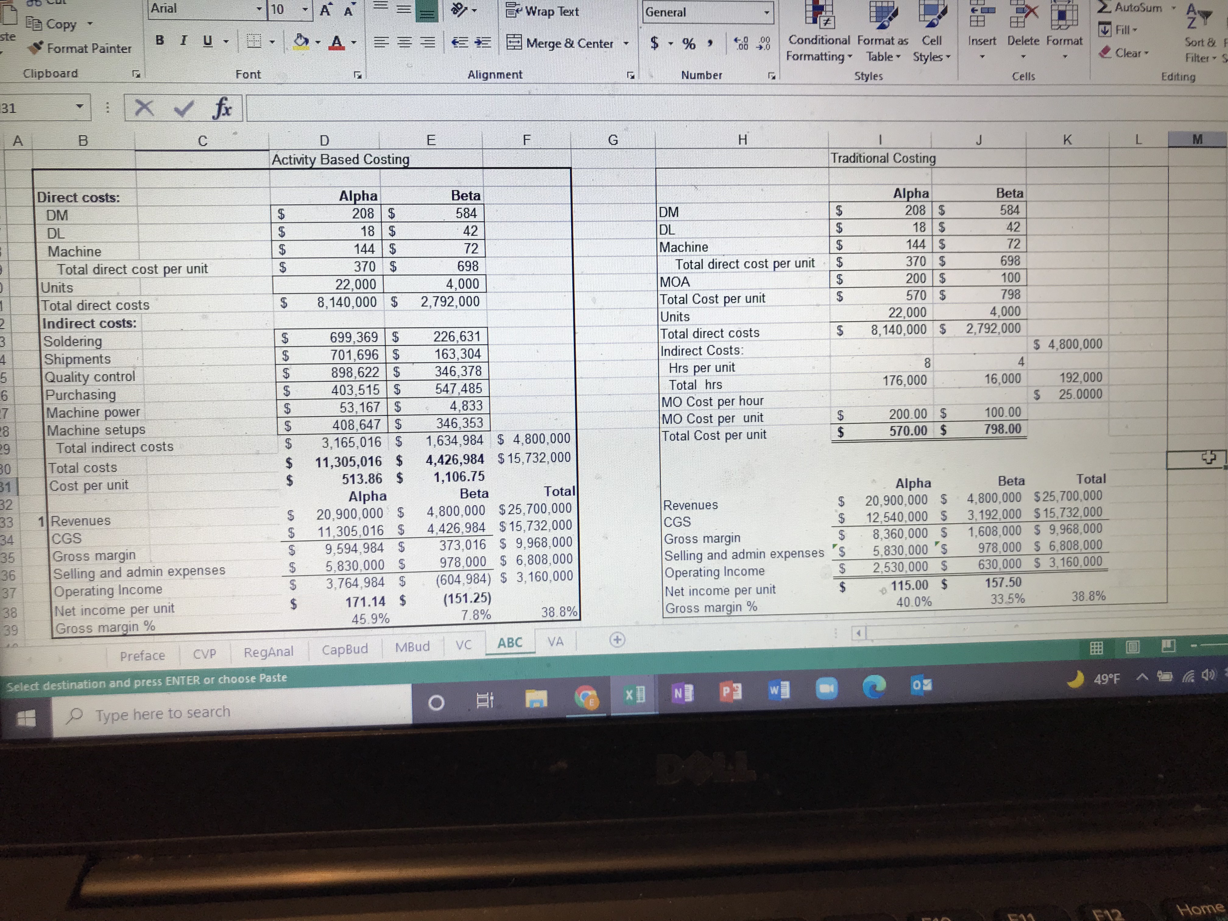 Images attached the two different costing modelsActivity-Based CostingPrices$ 950$ 1,200ABCActivityCostsAlphaBetaTotalCost driverRatesSoldering926,0001,185,000384,0001,569,000solder points$