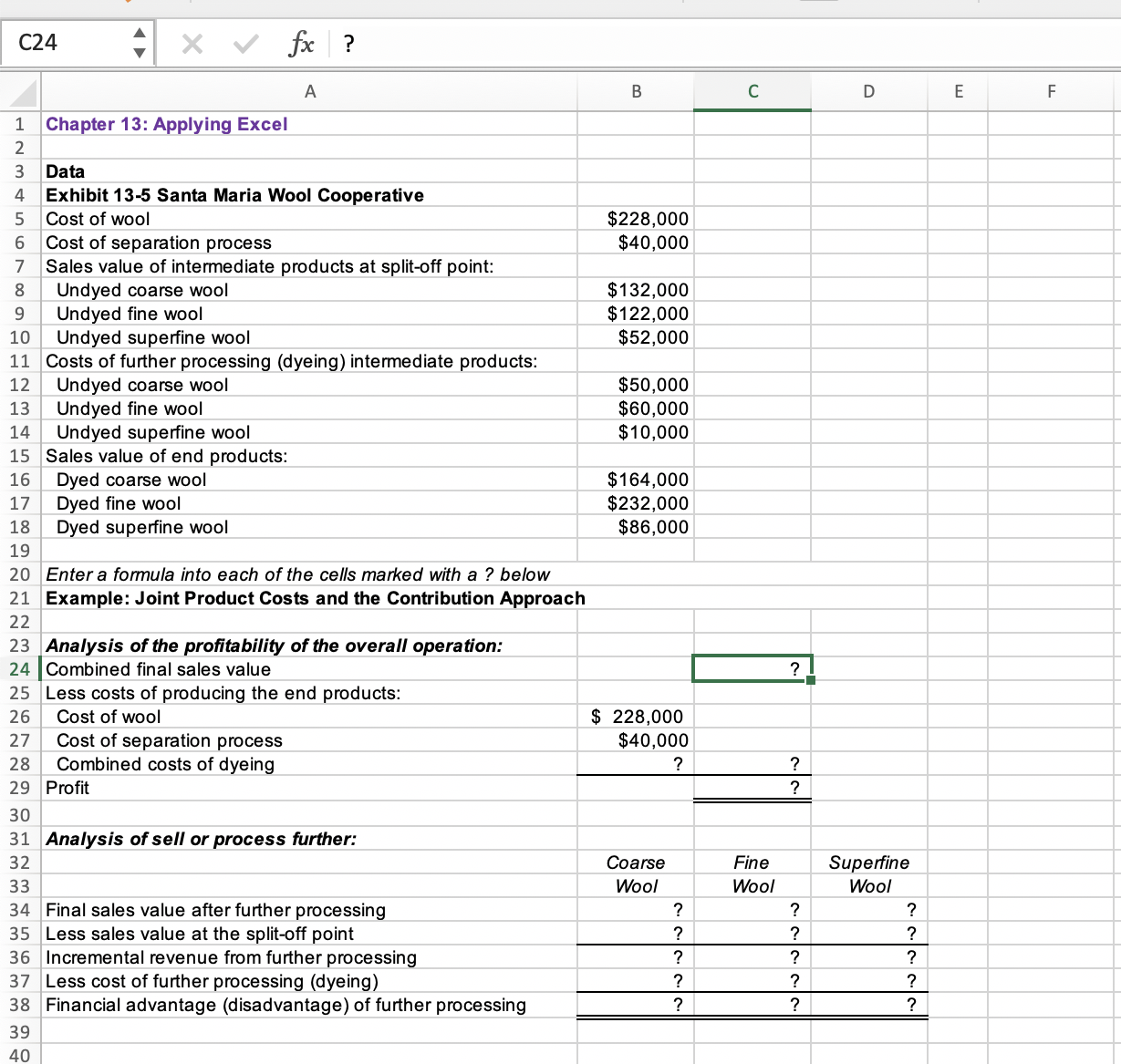  C24 X V fx ? A B C D E F