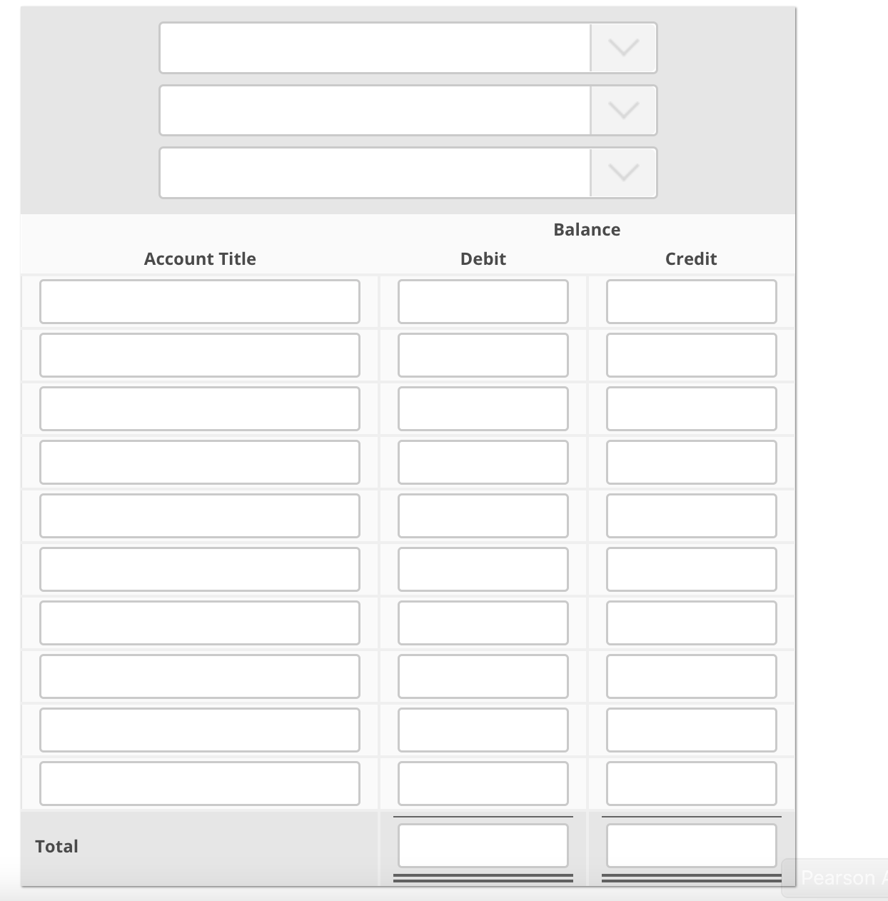 31, 2016. Enter accounts in order of assets, liabilities, and equity. Assume