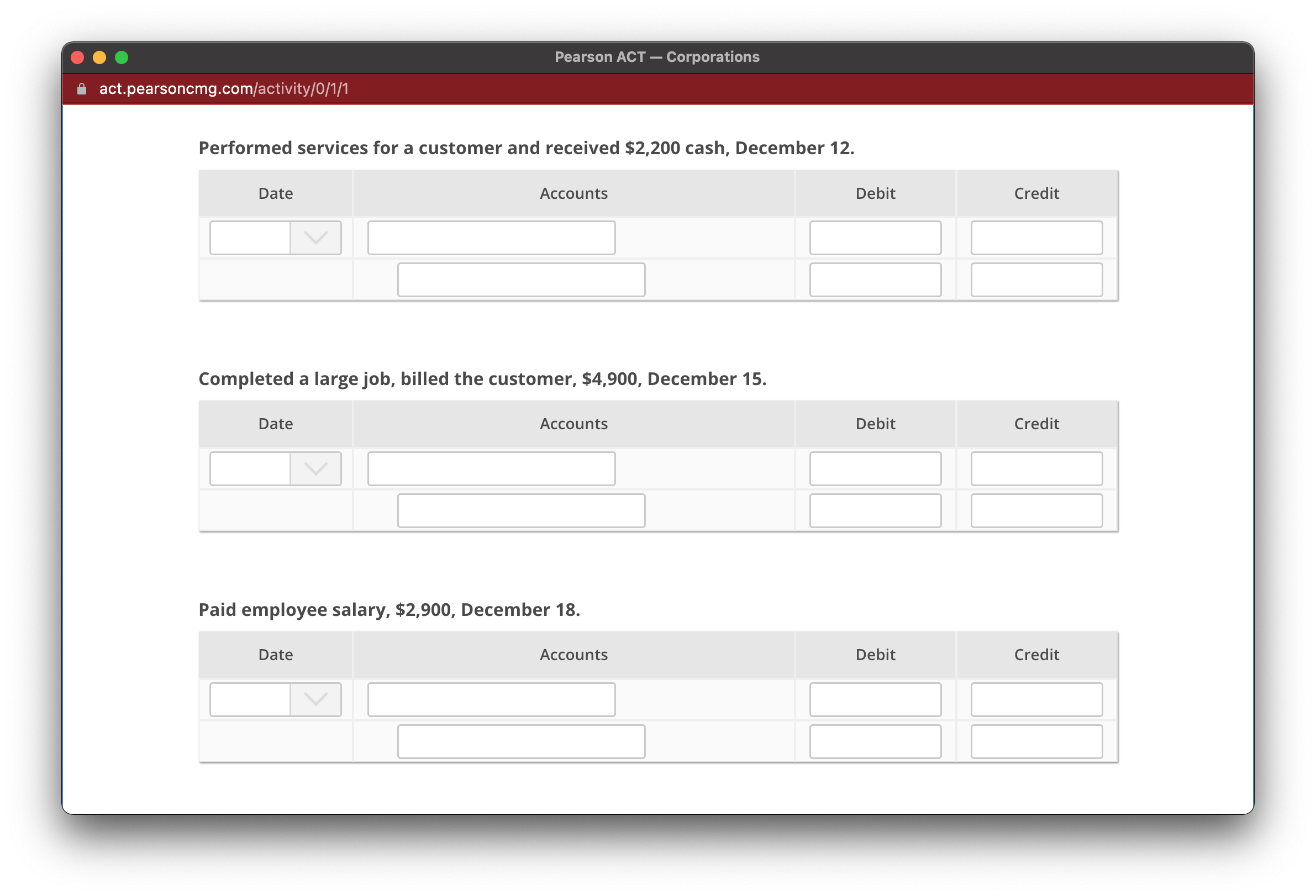 for the month of December. Explanations are not required. Refer to the