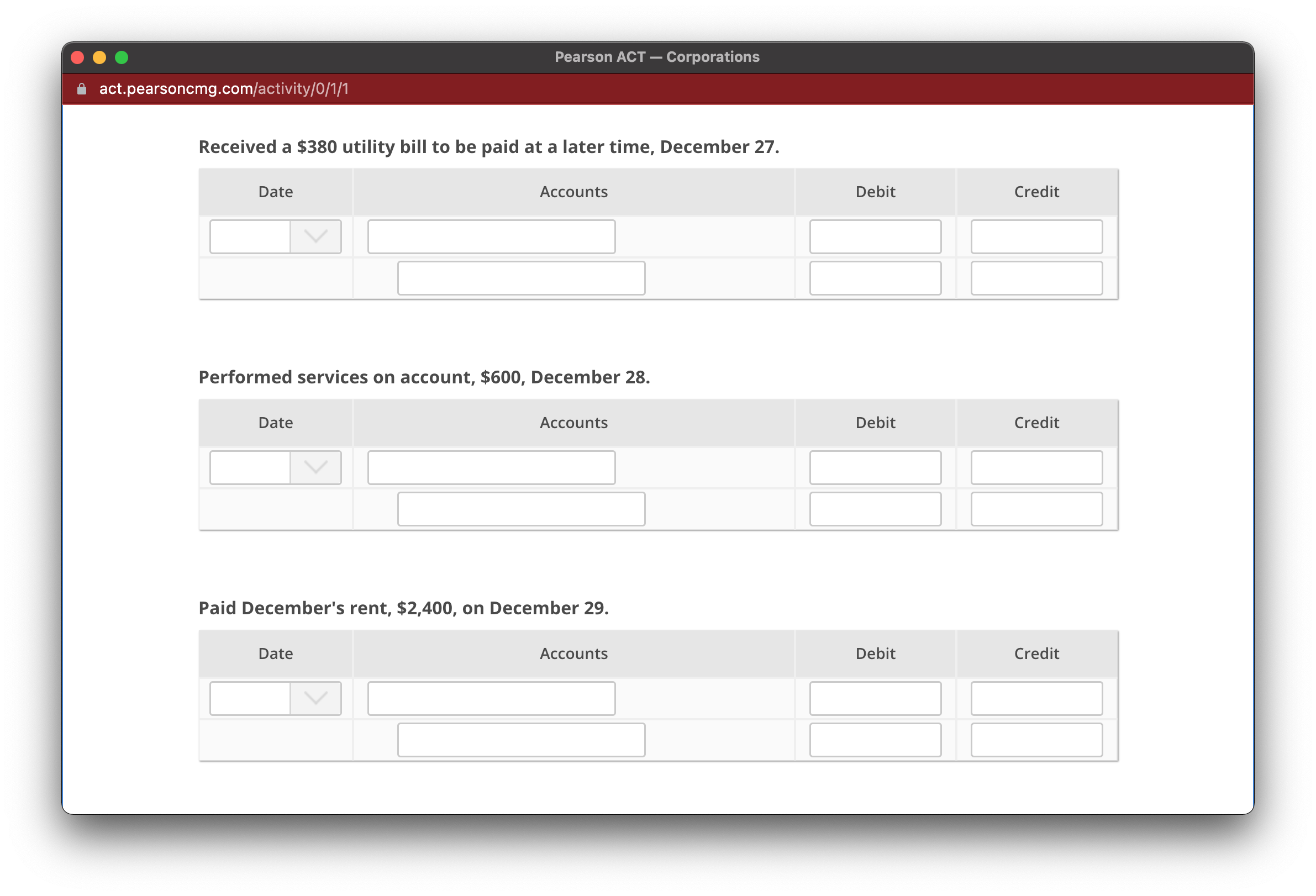 Smart Touch Learning began operations on December 1 by receiving $26,600 cash