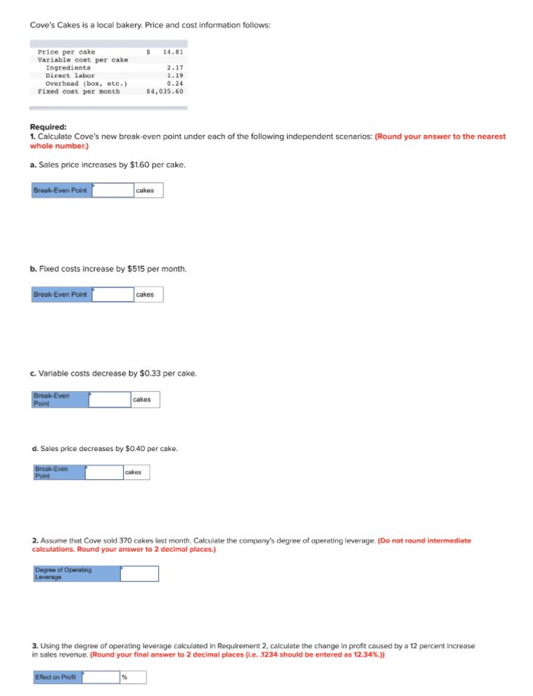 Answer below question please Cove's Cakes is a local bakery. Price and