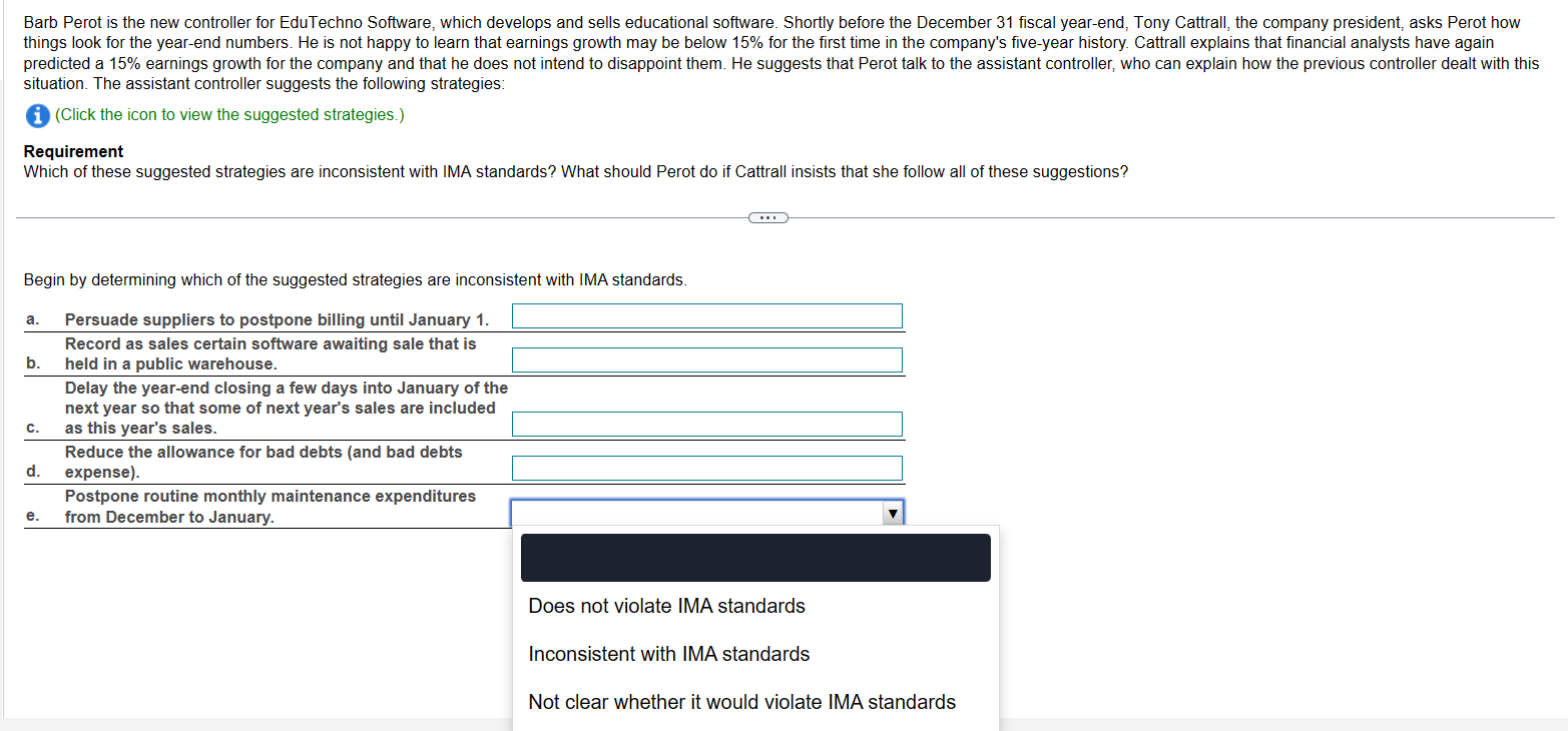 and sells educational software. Shortly before the December 31 fiscal year-end, Tony