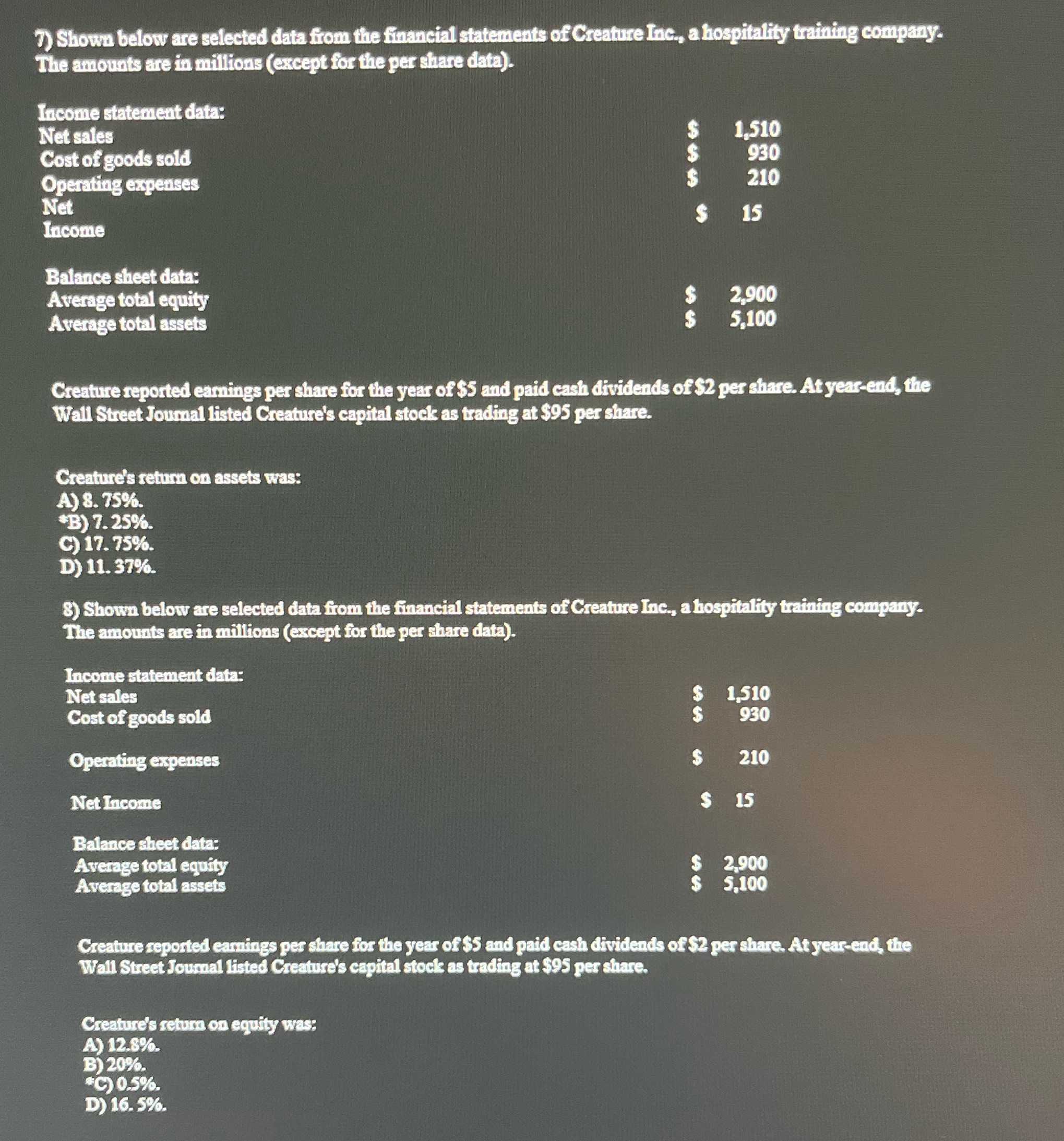 Please show work and explanation on how you got the answers! Thank