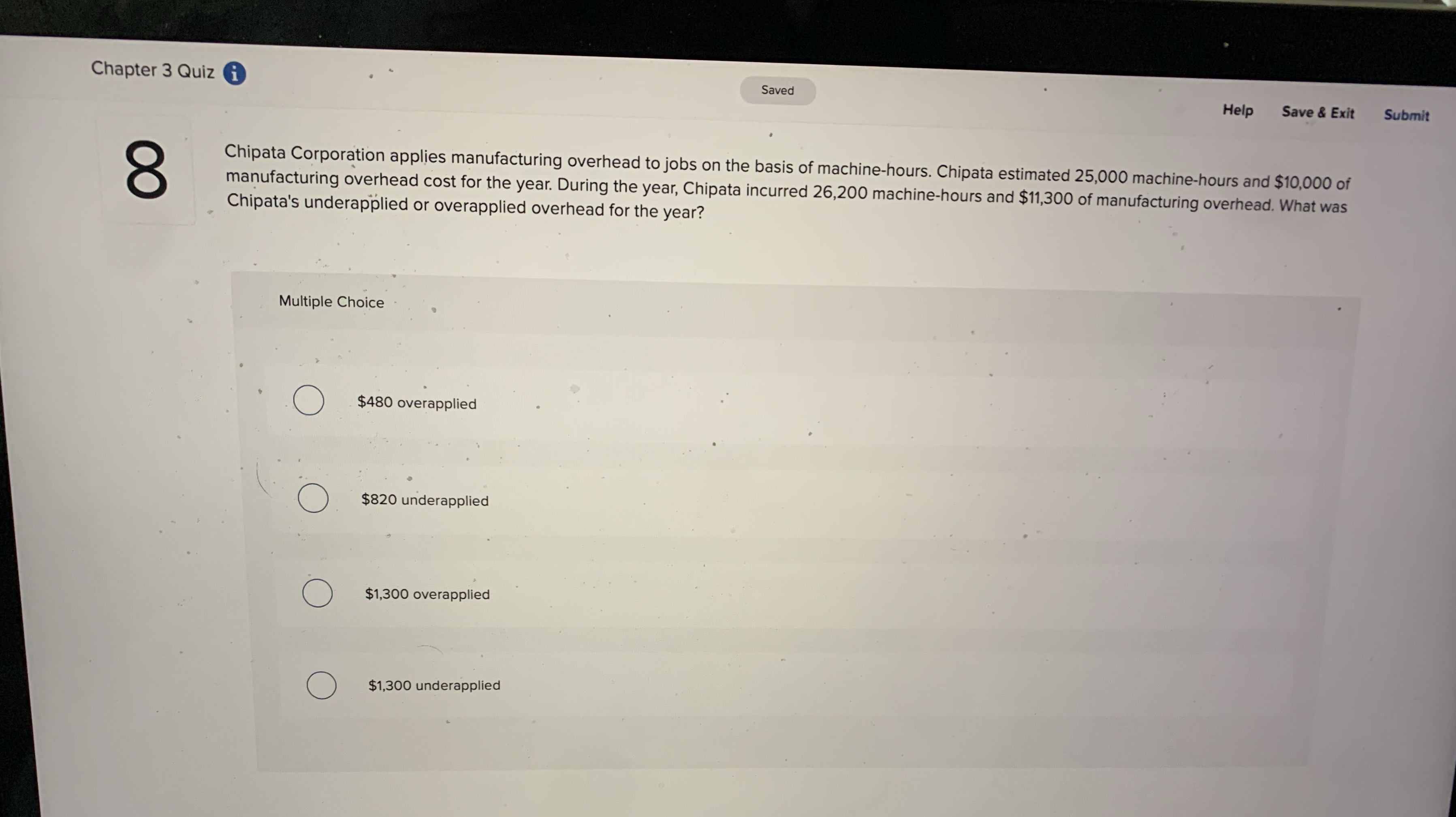  Chapter 3 Quiz i Saved Help Save & Exit Submit 8