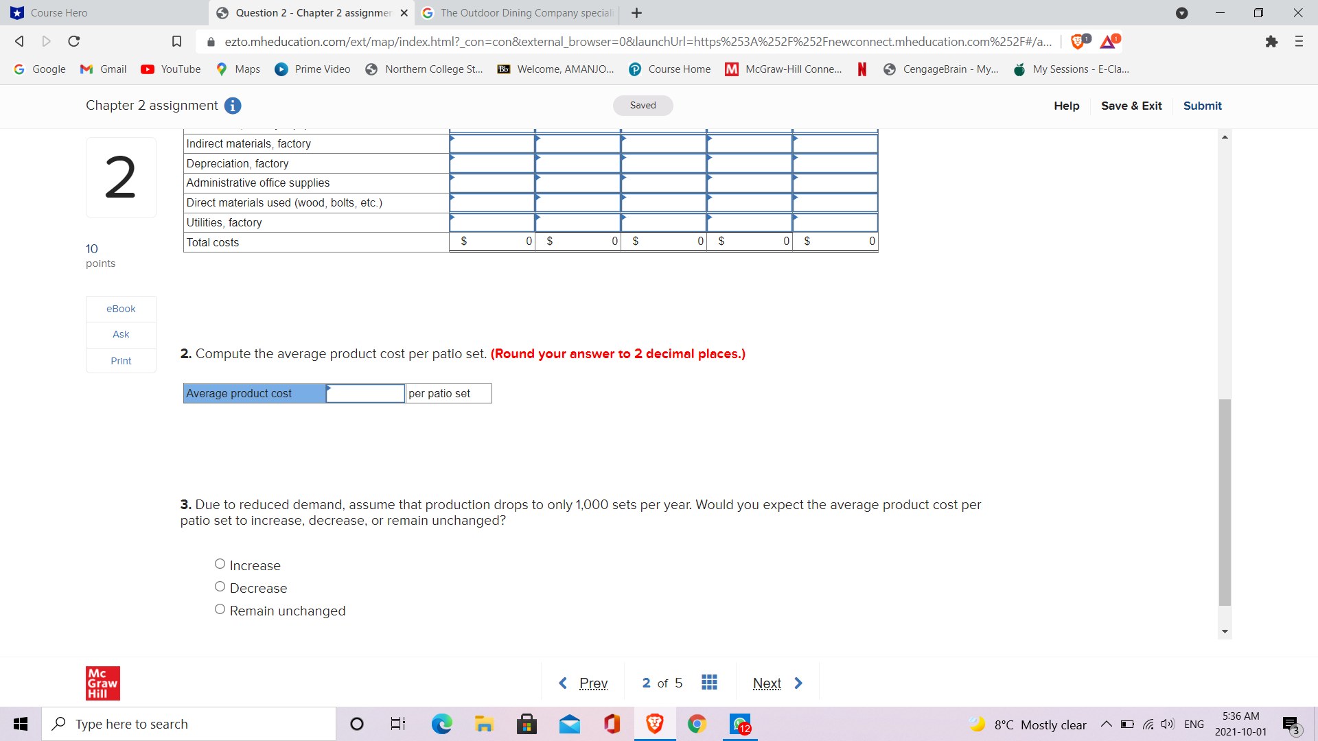  Course Hero Question 2 - Chapter 2 assignmer X G The