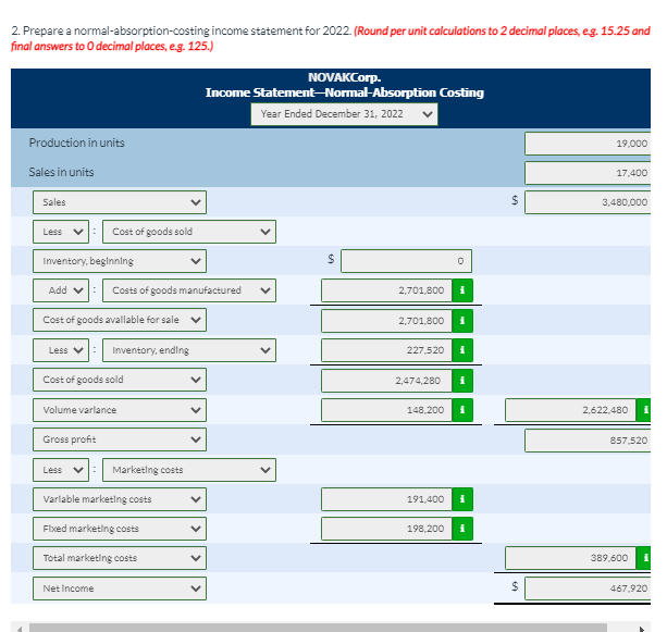 2022. (Round per unit calculations to 2 decimal places, eg. 15.25 and
