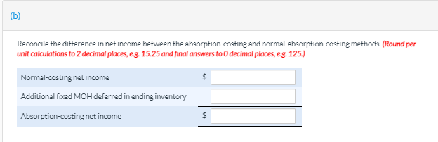 final answers to O decimal places, e.g. 125.) NOVAKCorp. Income Statement-Normal-Absorption Costing