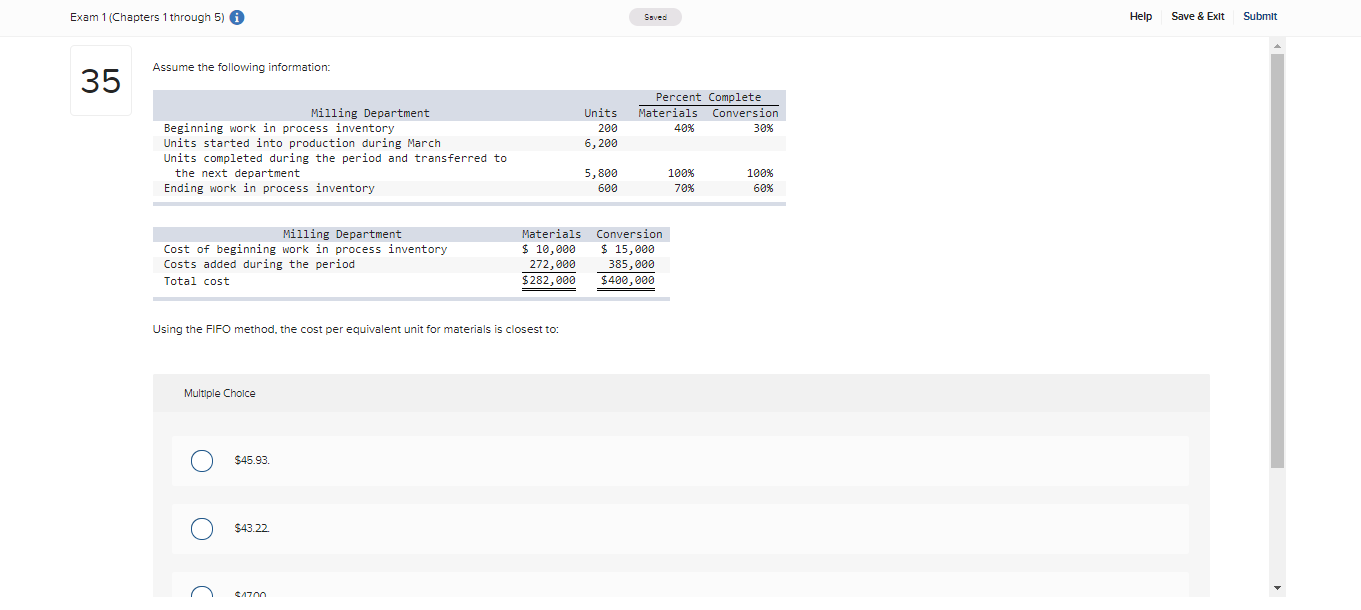 through 5) Saved Help Save & Exit Submit Assume a company uses