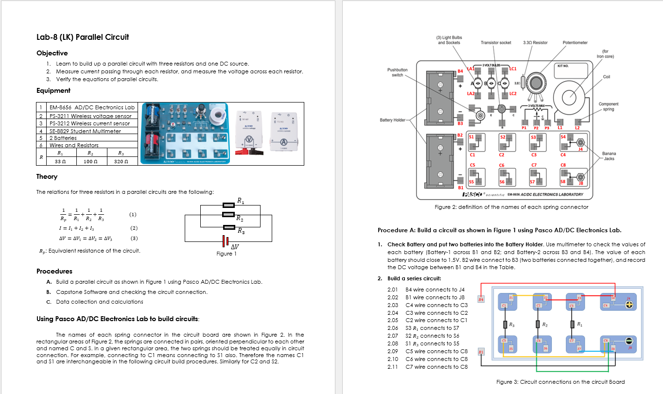 Lab-8 (LK) Parallel Circuit (3) Light Bulbs and Sockets Transistor socket