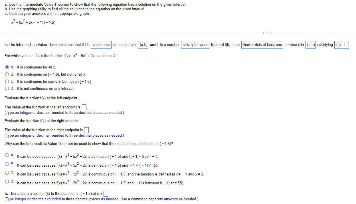  a. Use the Intermediate Value Theorem to show that the following