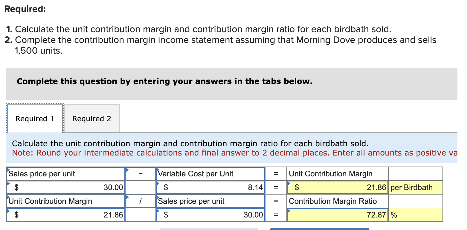 sold.Complete the contribution margin income statement assuming that Morning Dove produces and