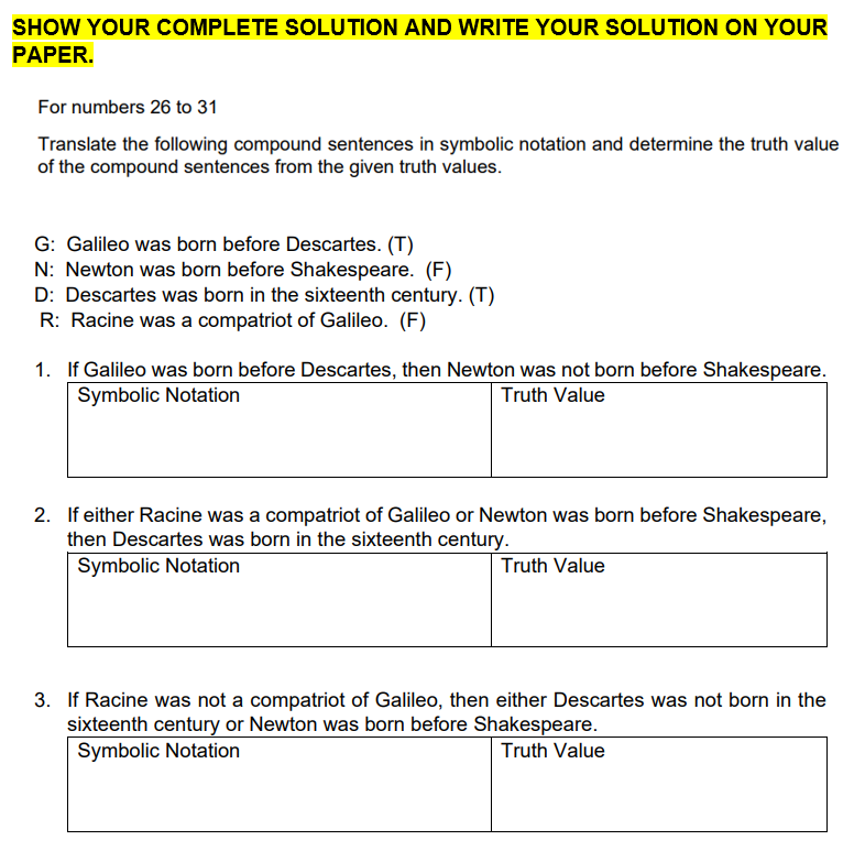  SHOW YOUR COMPLETE SOLUTION AND WRITE YOUR SOLUTION ON YOUR PAPER.