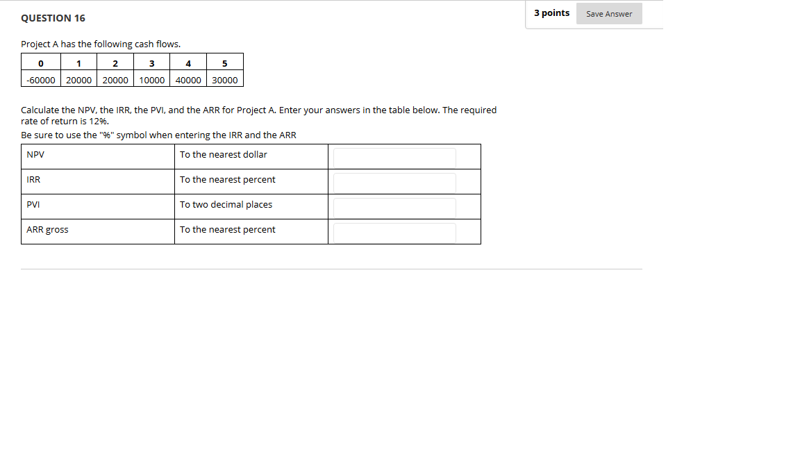  QUESTION 16 3 points Save Answer Project A has the following